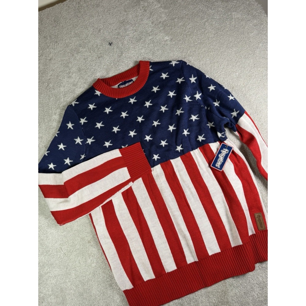 Tipsy Elves USA American Red White Blue Stars &Stripes XL Sweater Patriotic New